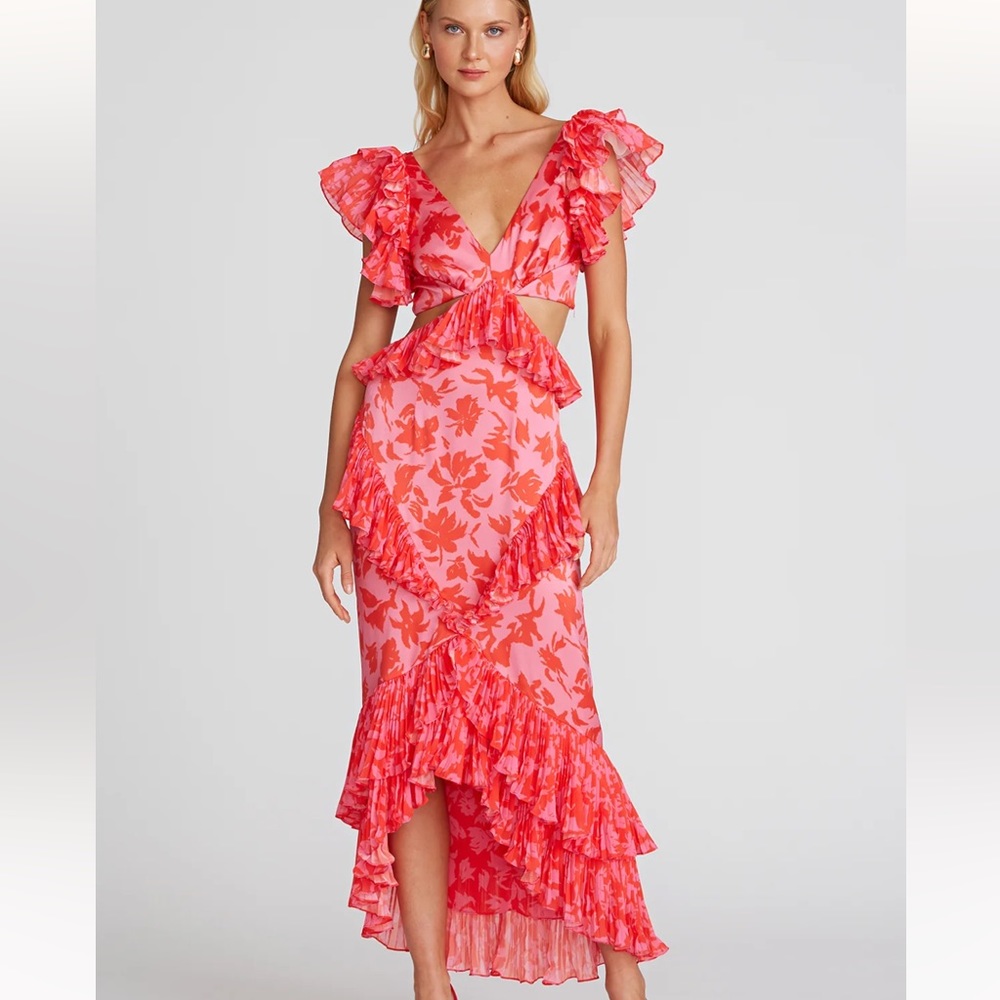 Amur Gen Cut Out Dress in Plumeria Pink Abstract Floral
